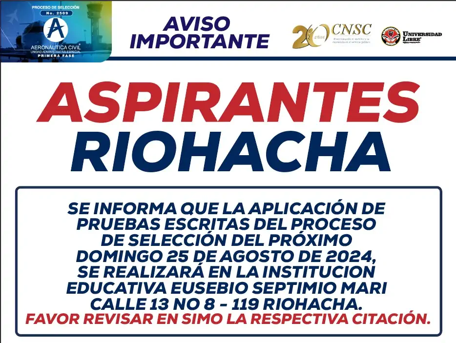 Imagen informativa de aspirantes Riohacha